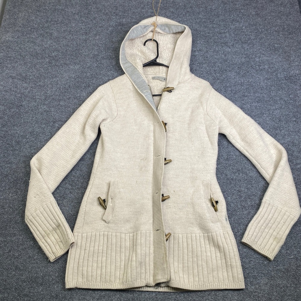 Smartwool Womens Merino Wool Blend Toggle Full Zip Hooded Cardigan Cream Large